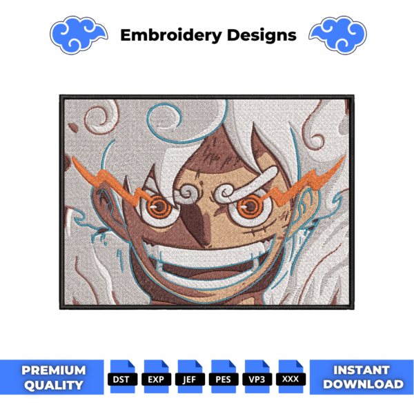 Luffy Gear 5 One Piece Anime Embroidery Design
