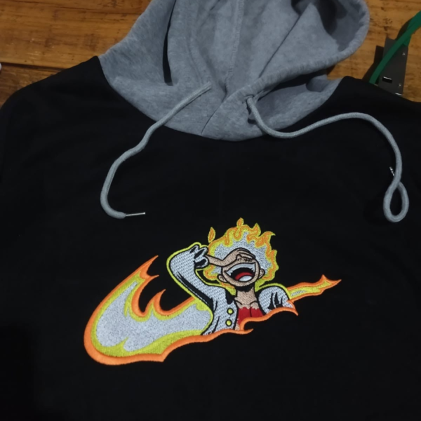Luffy Gear 5 One Piece Swoosh Embroidery Design stitched by a customer