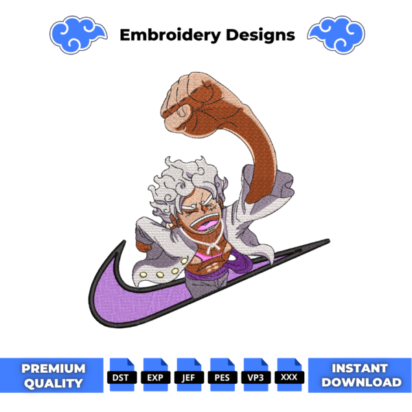 Luffy Gear 5 Punch Swoosh Embroidery Design