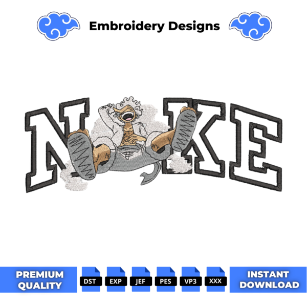 Luffy Gear 5 Swoosh Anime Embroidery Design