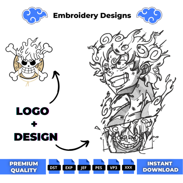 Luffy Gear 5th and Logo Embroidery Design