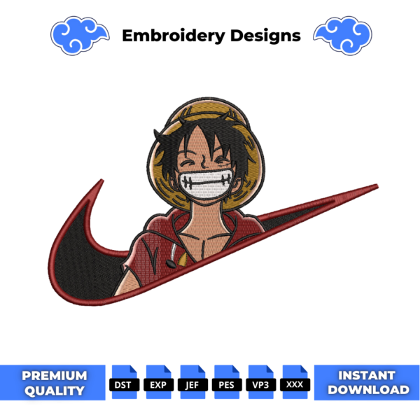 Luffy Smile Swoosh Embroidery Design