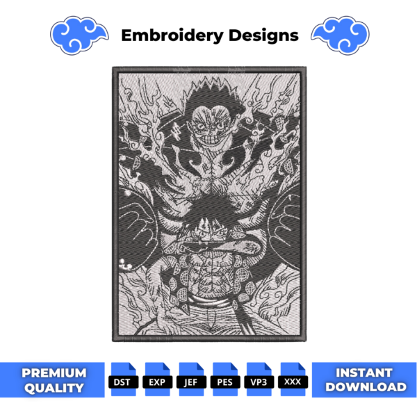 Luffy Transformation Gear 4 Embroidery Design