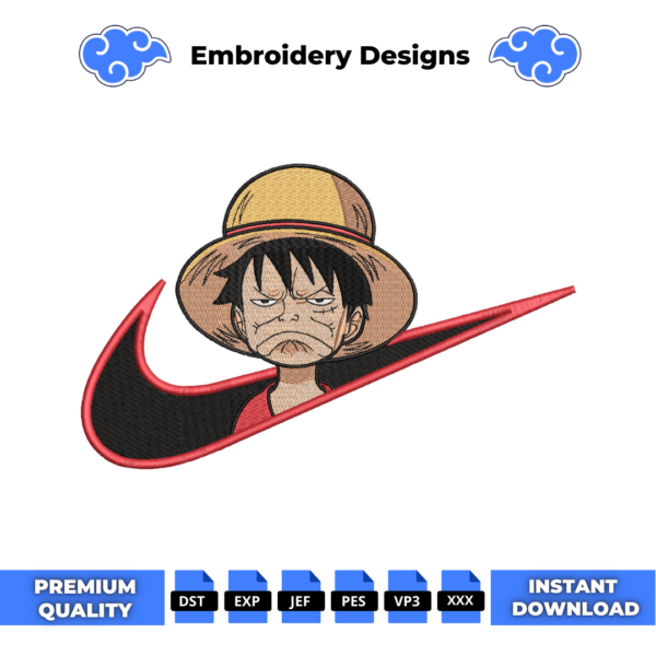 Luffy Troll Face Swoosh Embroidery Design