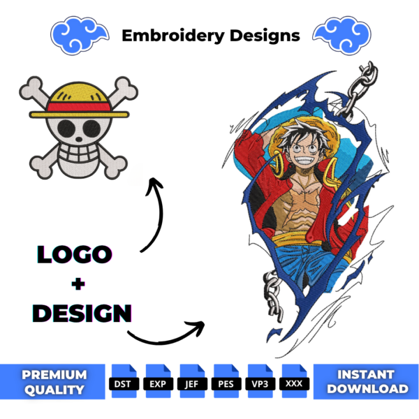 Monkey D Luffy and Logo Embroidery Design