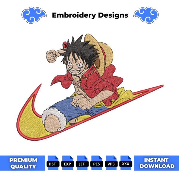 Monkey D Luffy Swoosh Anime Embroidery Design