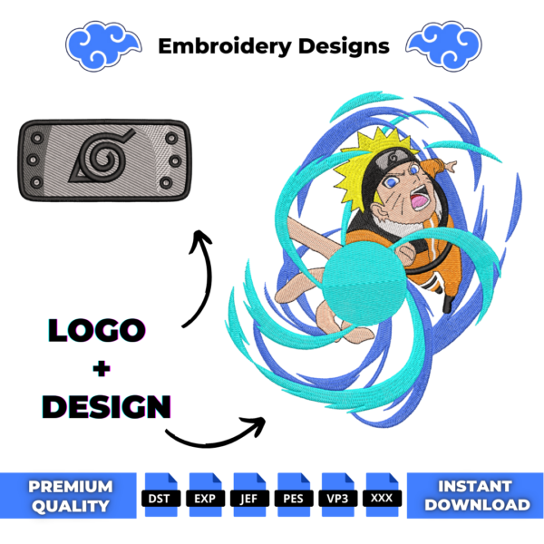 Naruto Attack and Logo Embroidery Design