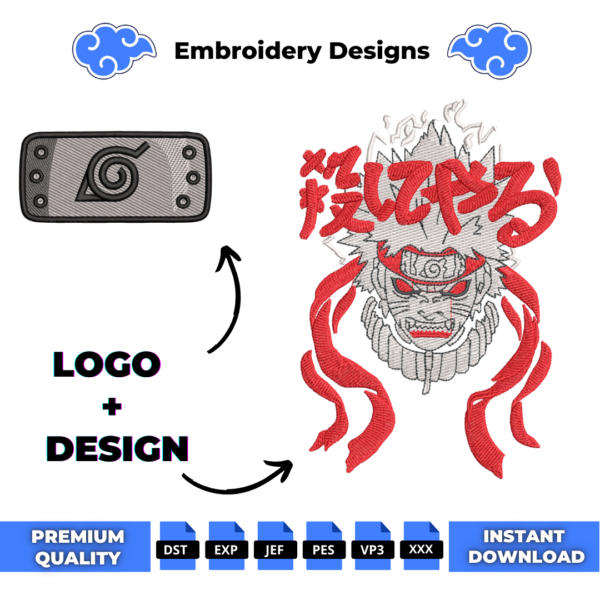 Naruto Red and Logo Embroidery Design