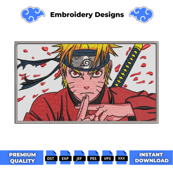 Naruto Red Embroidery Design