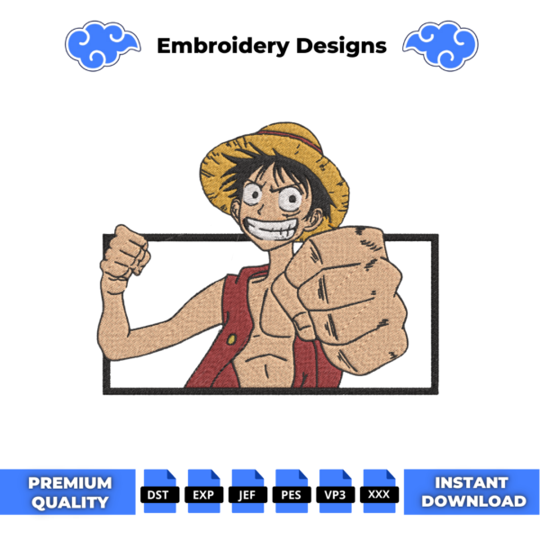 One Piece Luffy Boxed Embroidery Design