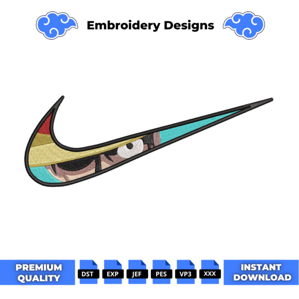 One Piece Luffy Eyes Swoosh Embroidery Design
