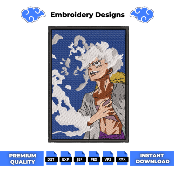 One Piece Luffy Gear 5 Embroidery Design