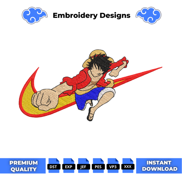 One Piece Luffy Swoosh Embroidery Design
