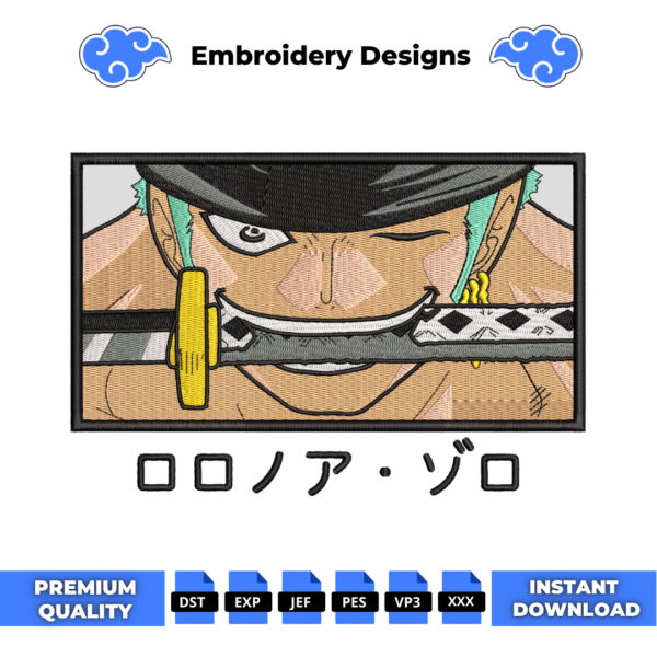 One Piece Zoro Boxed Embroidery Design