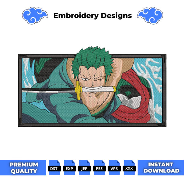 Roronoa Zoro Boxed Anime Embroidery Design