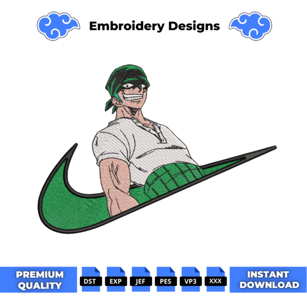 Roronoa Zoro One Piece Swoosh Embroidery Design