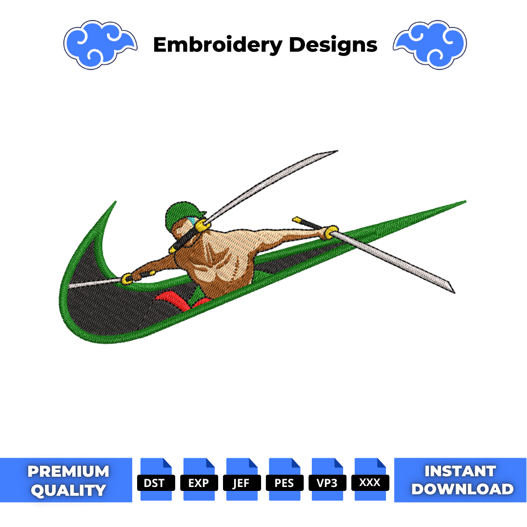 Roronoa Zoro swoosh One Piece embroidery design