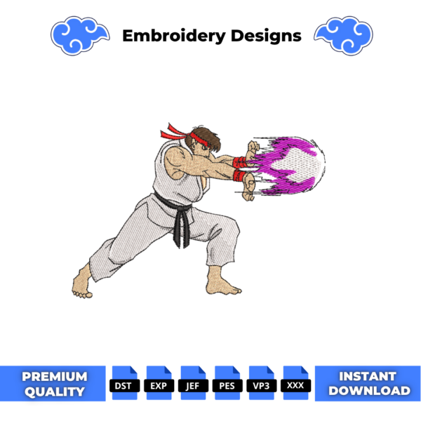 Ryu Hadouken Street Fighter Embroidery Design