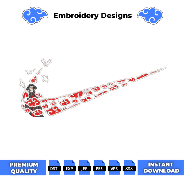 Uchiha Itachi Akatsuki Swoosh Embroidery Design