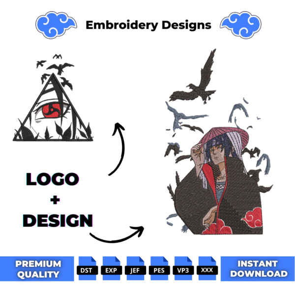 Uchiha Itachi and Logo Embroidery Design