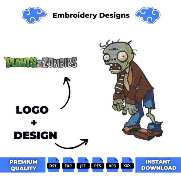 Zombie and Plants VS Zombies Logo Embroidery Design