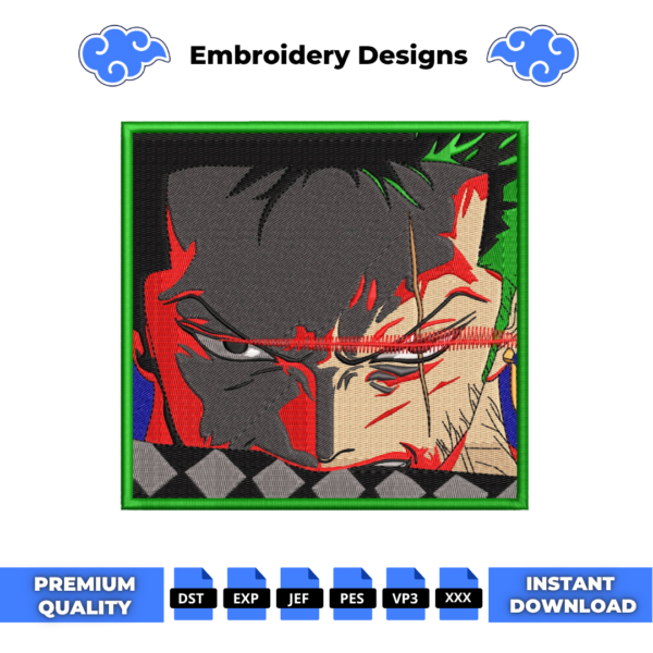Zoro Bite The Sword Boxed Embroidery Design