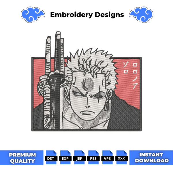 Zoro Boxed Anime Embroidery Design