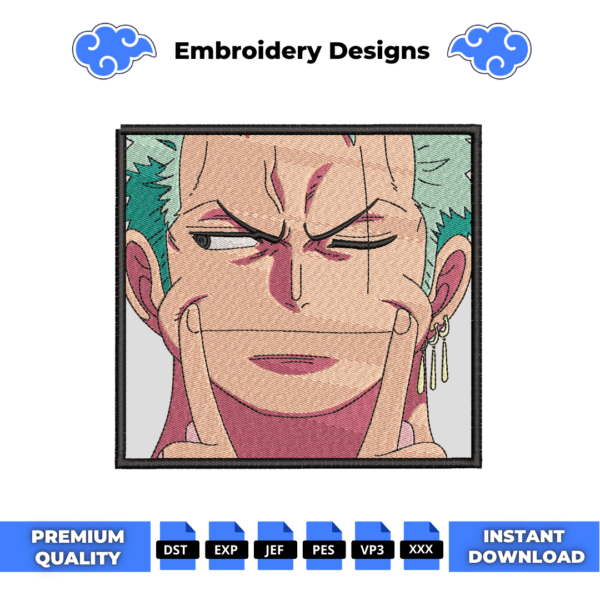 Zoro Smile One Piece Embroidery Design