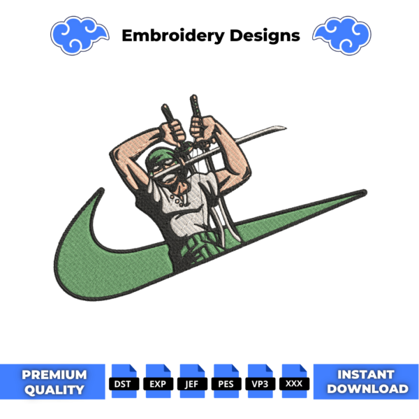 Zoro Swords Swoosh Embroidery Design