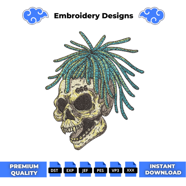 666 Skull Dreadlocks Embroidery Design
