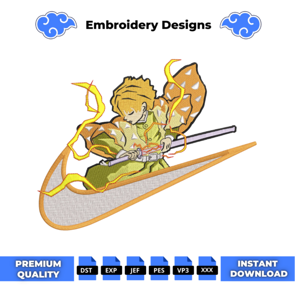 Agatsuma Zenitsu Swoosh Embroidery Design