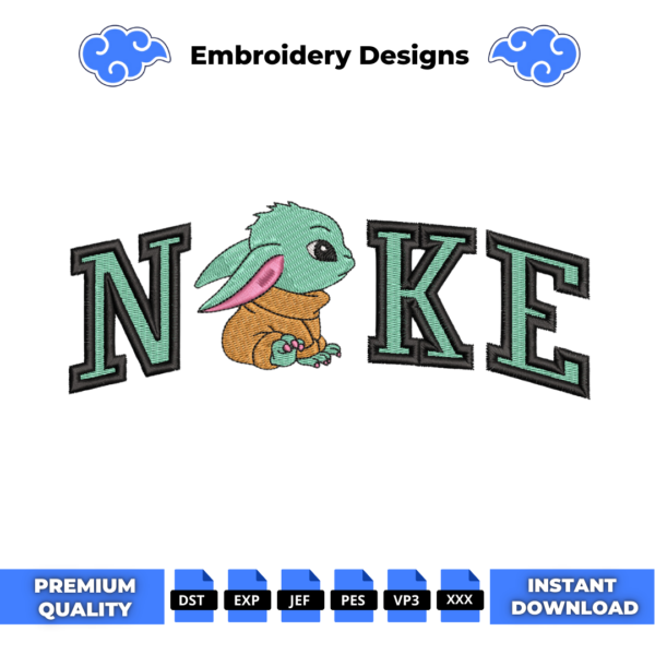 Baby Yoda Swoosh Embroidery Design