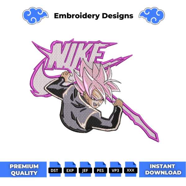 Black Goku Pink Embroidery Design