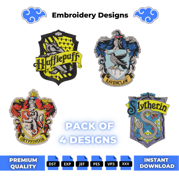 Bundle Harry Potter Hogwarts Houses Embroidery Designs