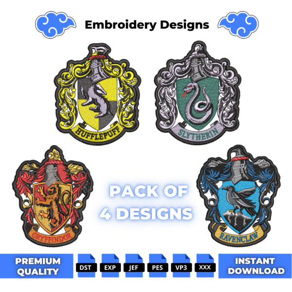 Bundle Harry Potter Houses Embroidery Designs