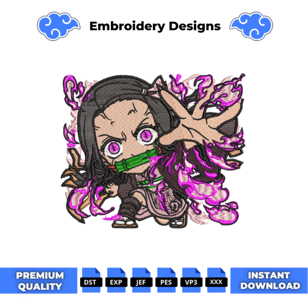 Chibi Nezuko Power Embroidery Design