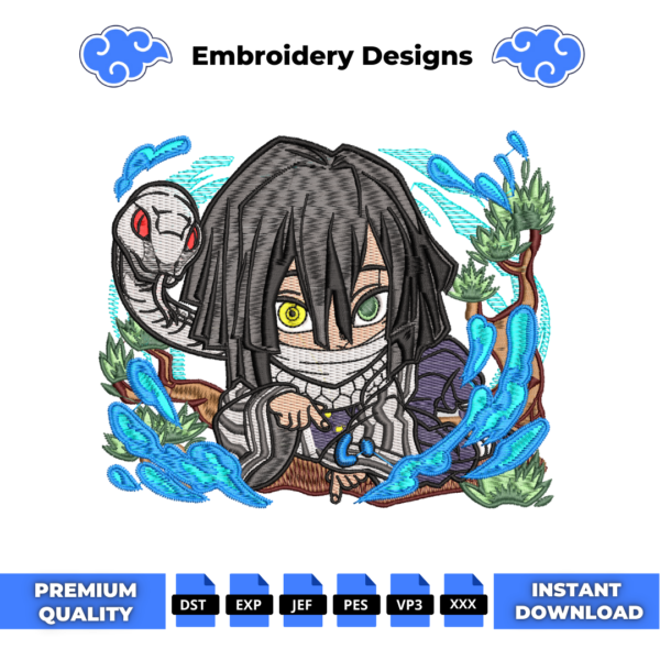 Chibi Obanai Iguro Embroidery Design