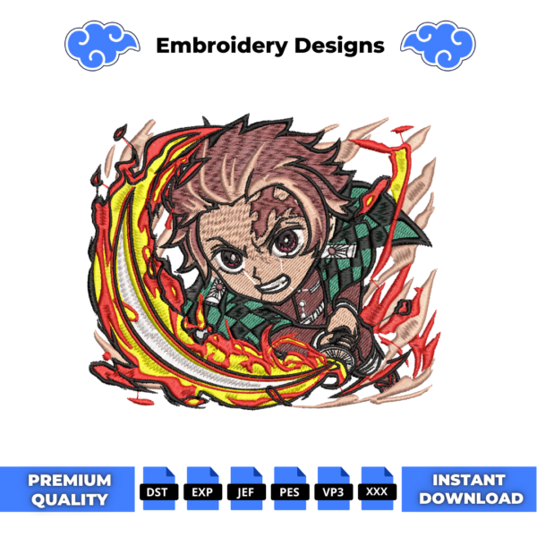 Chibi Tanjiro Fire Power Embroidery Design