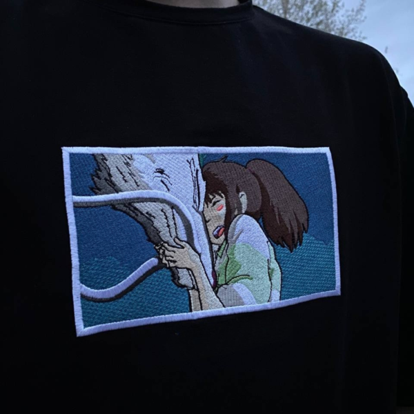 Chihiro and Dragon Embroidery Design stitched by a customer
