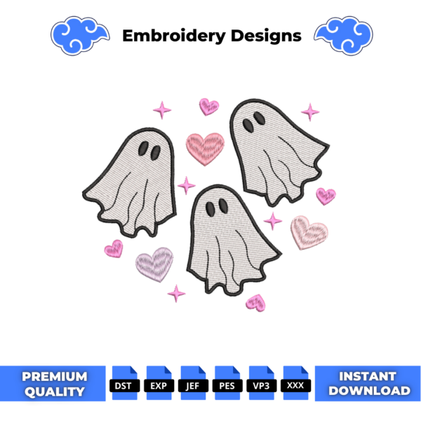 Cute Ghosts Embroidery Design