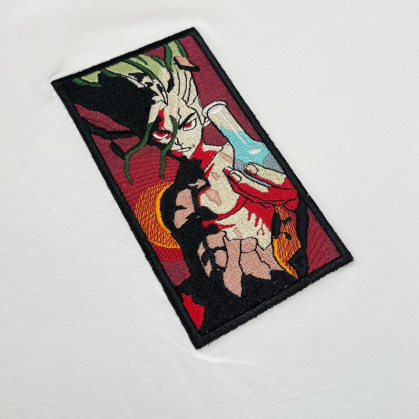 Dr Stone Embroidery Design stitched by a customer