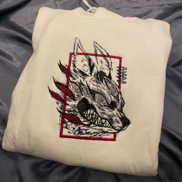 Fox Devil Embroidery Design stitched by a customer