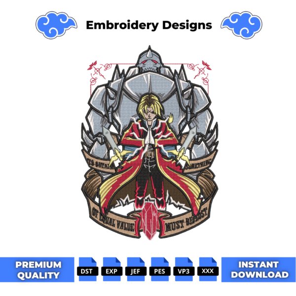Full Metal Alchemist Brotherhood Embroidery Design