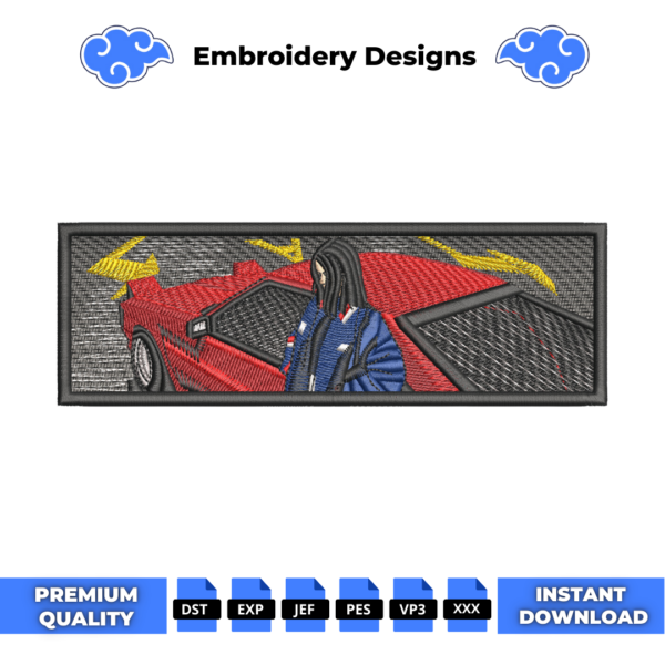 Girl with Car Embroidery Design