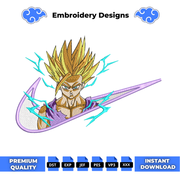 Gohan Super Saiyan Swoosh Embroidery Design