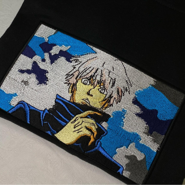 Gojo Sky Embroidery Design stitched by a customer