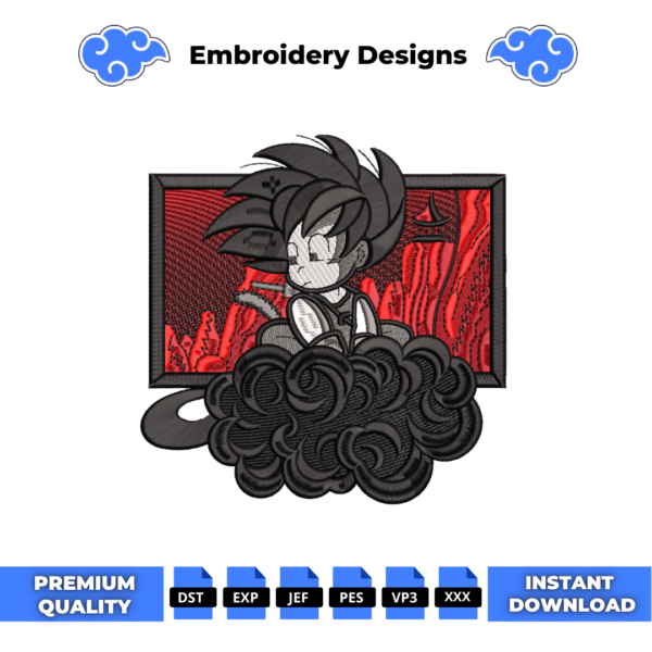 Goku Cloud Nimbus Anime Embroidery Design