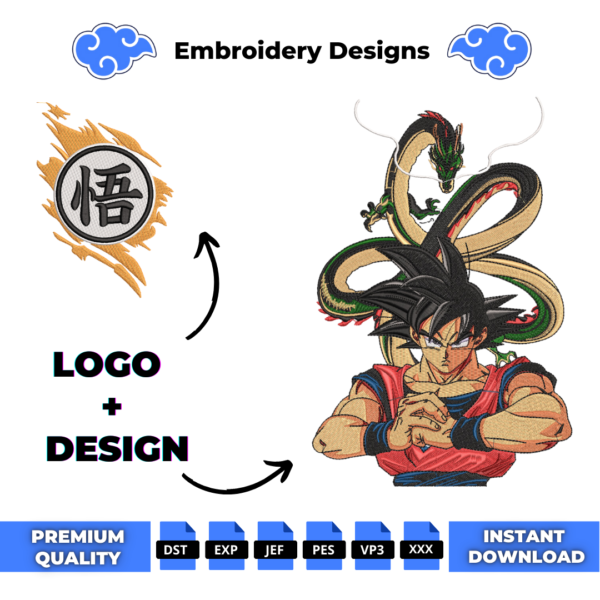 Goku Shenron and Logo Embroidery Design