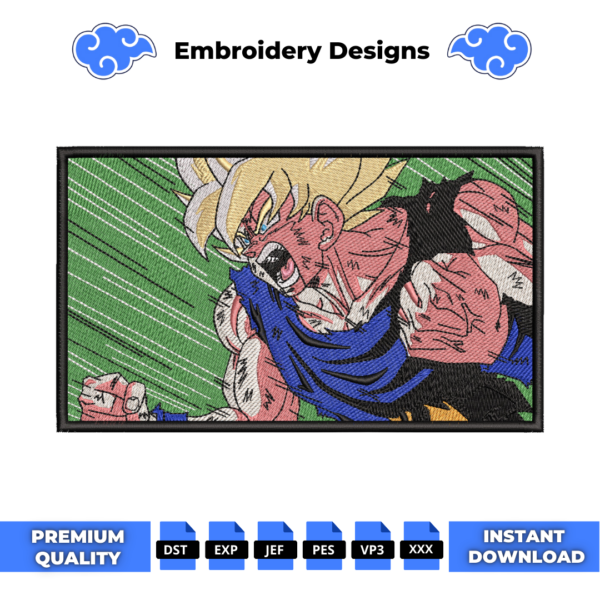 Goku Super Saiyan Boxed Anime Embroidery Design