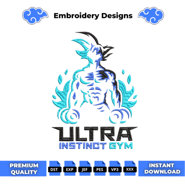 Goku Ulltra Instinct Gym Embroidery Design